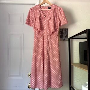 HELL BUNNY VIXEN pink polka dot ruffle mod pinup v-neck retro midi dress